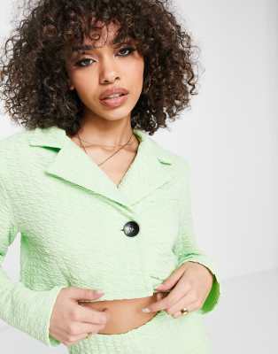 Shop ASOS DESIGN jersey textured crop suit blazer in washed lime Online – Trendy & Affordable Fashion