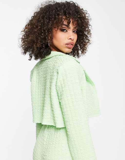 ASOS DESIGN jersey textured crop suit blazer in washed lime , 2 of 4