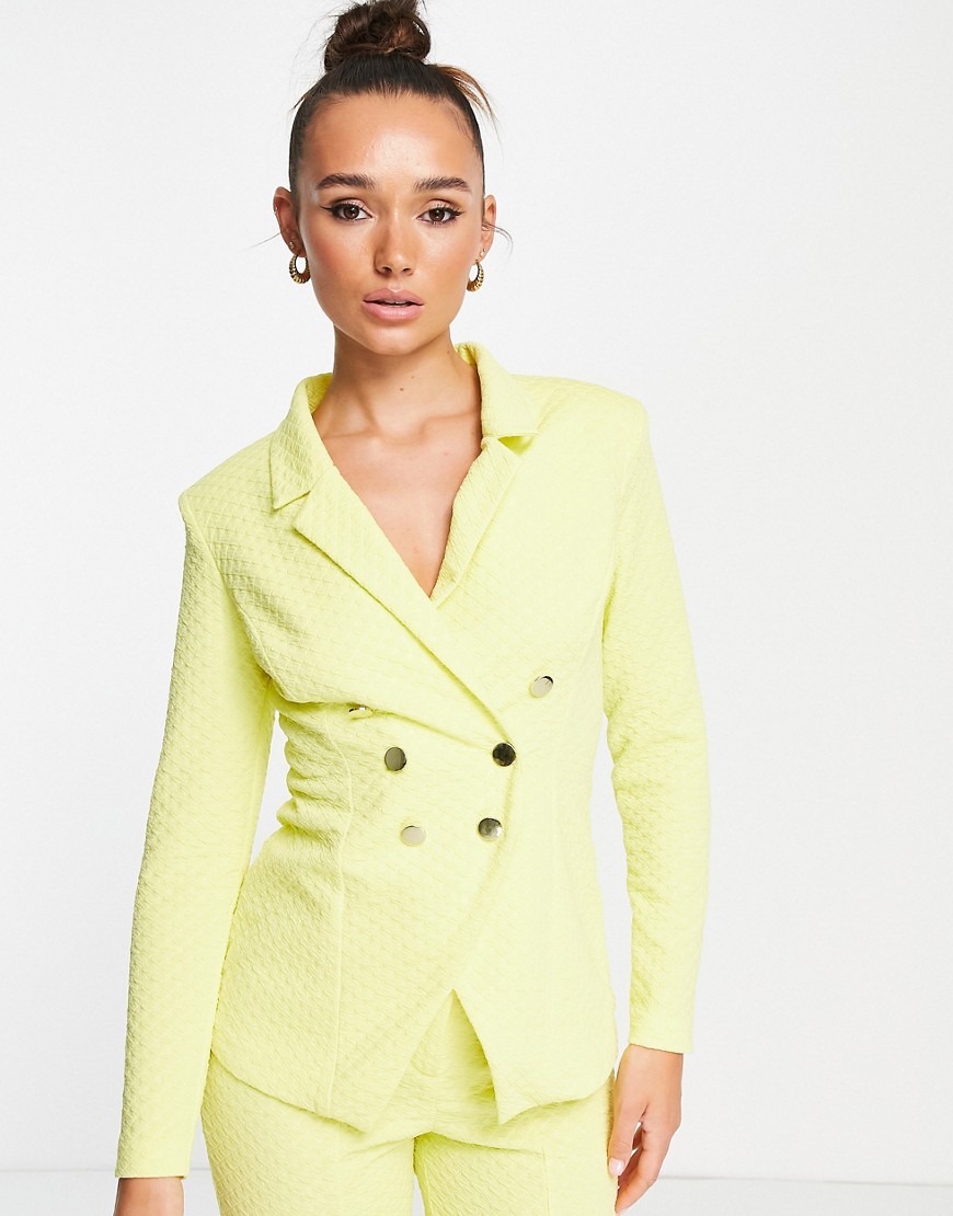 ASOS DESIGN jersey textured double breasted suit blazer in yellow