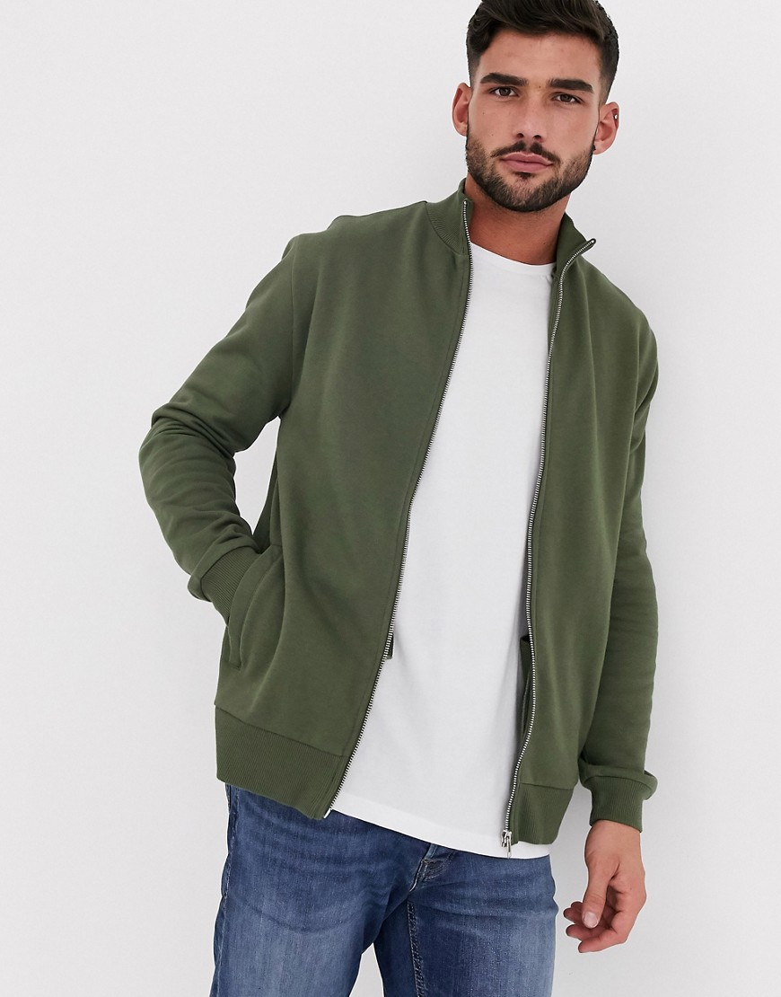 ASOS DESIGN jersey track jacket in khaki-Green