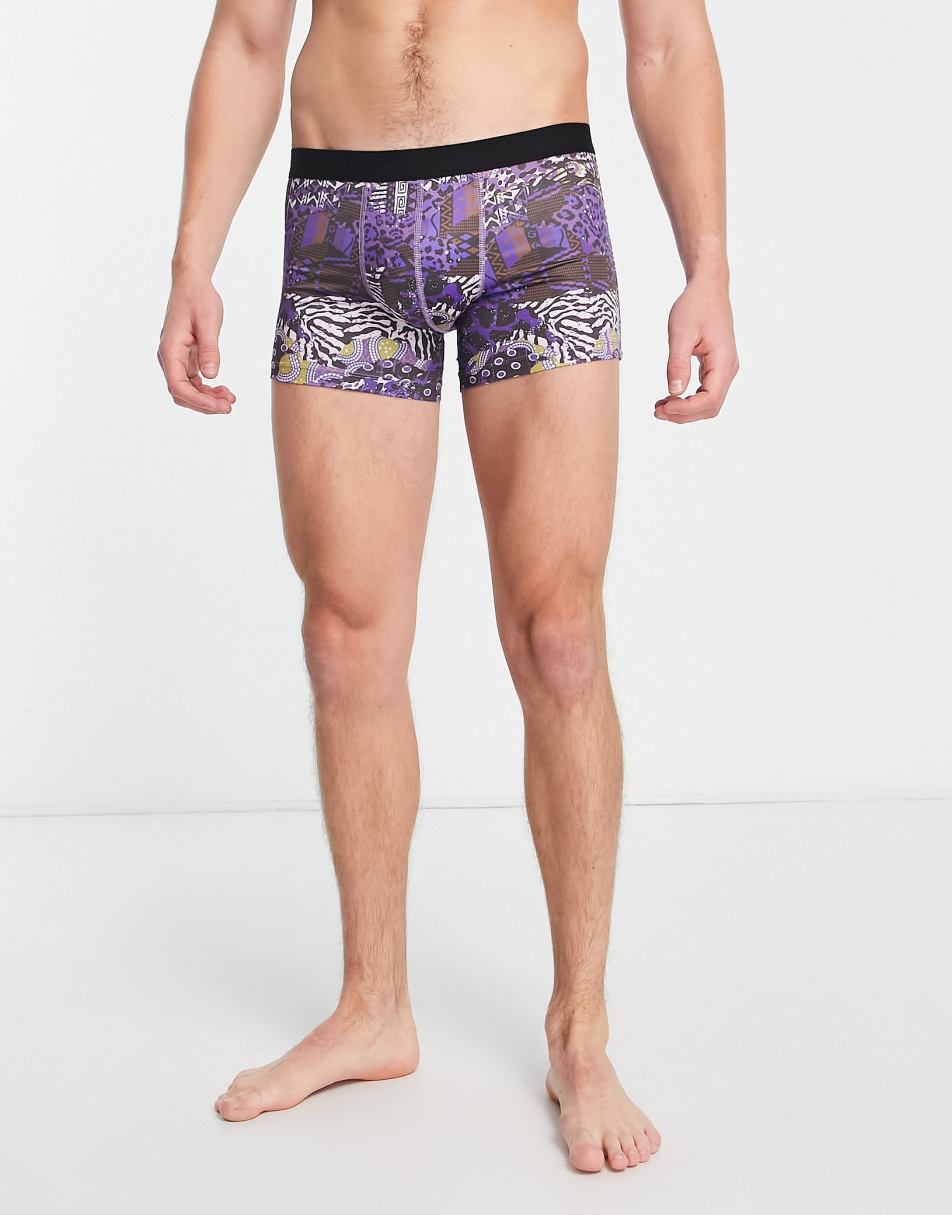 ASOS DESIGN jersey trunks in purple zebra print