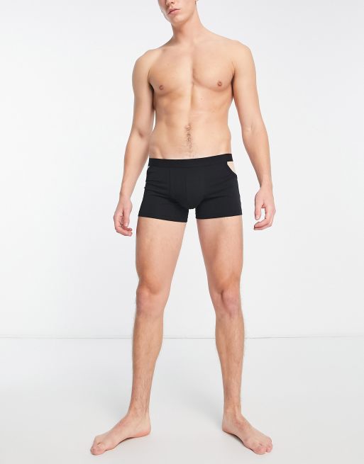 ASOS DESIGN jersey trunks with cut outs in black | ASOS