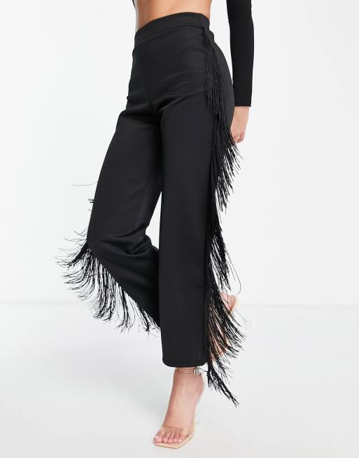 ASOS DESIGN all over tiered fringe wide leg pants two-piece