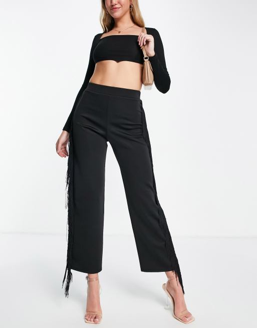 ASOS DESIGN all over tiered fringe wide leg pants two-piece