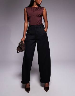 Asos Design Jersey Twill Barrell Leg Pants In Black