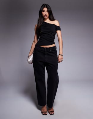 Asos Design Jersey Twill Off Shoulder Top In Black