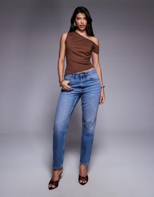 Asos Design Jersey Twill Off Shoulder Top In Brown
