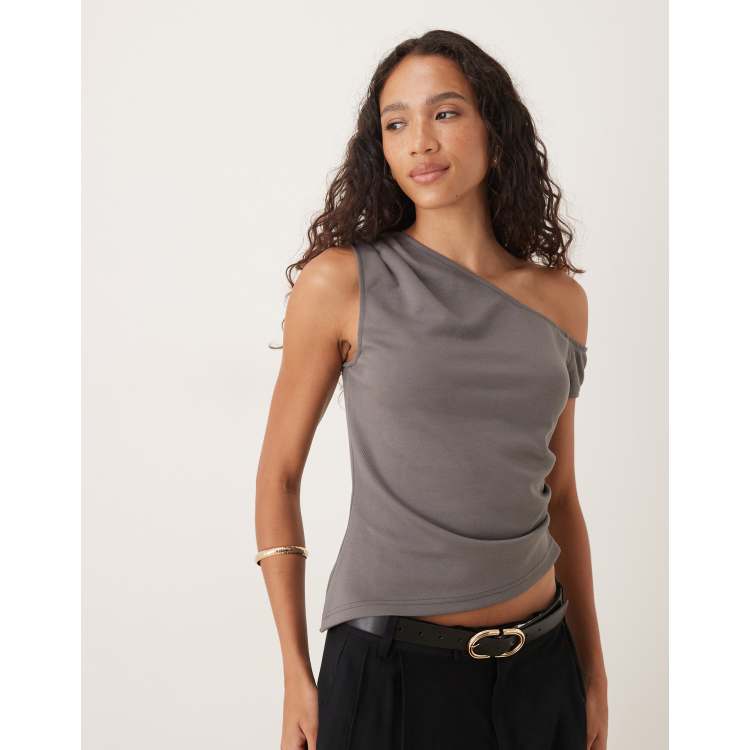 ASOS DESIGN jersey twill off shoulder top in dark gray | ASOS