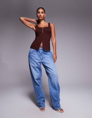 Asos Design Jersey Twill Scoop Neck Vest In Burgundy