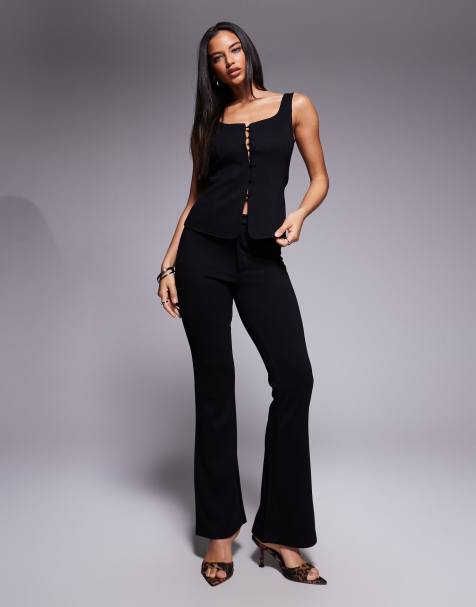 ASOS DESIGN jersey twill slim flare pants in black - part of a set - view 1