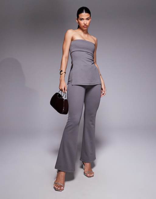 ASOS DESIGN jersey twill slim flare pants in dark grey (part of a set)