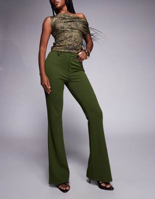 Asos Design Jersey Twill Slim Flare Pants In Green