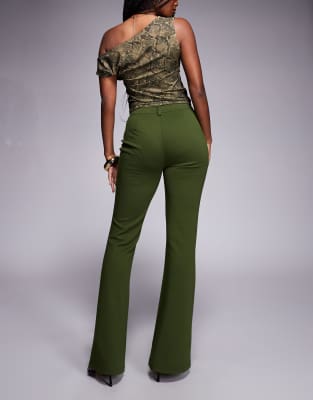 Asos Design Jersey Twill Slim Flare Pants In Green