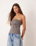 [ASOS DESIGN] ASOS DESIGN jersey twill tie waist bandeau top in dark grey (part of a set) 4 Dark Grey