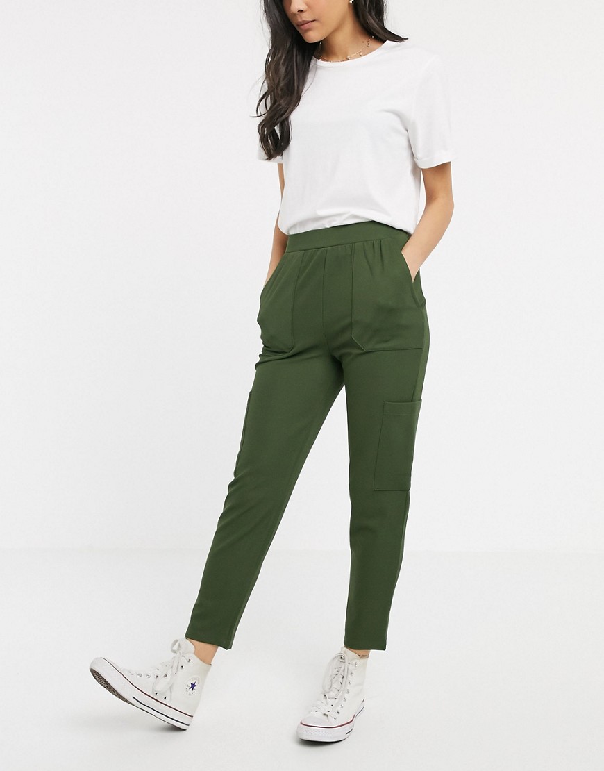 ASOS DESIGN jersey twill utility peg with woven pockets-Green