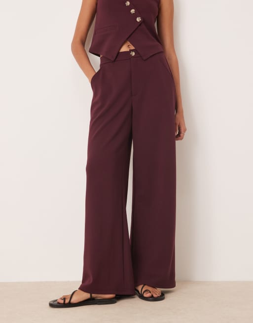 ASOS DESIGN jersey twill wide leg pants in burgundy