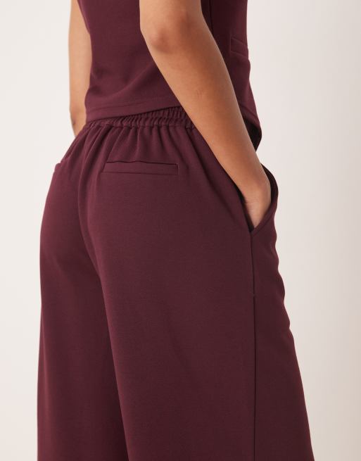 ASOS DESIGN jersey twill wide leg pants in burgundy