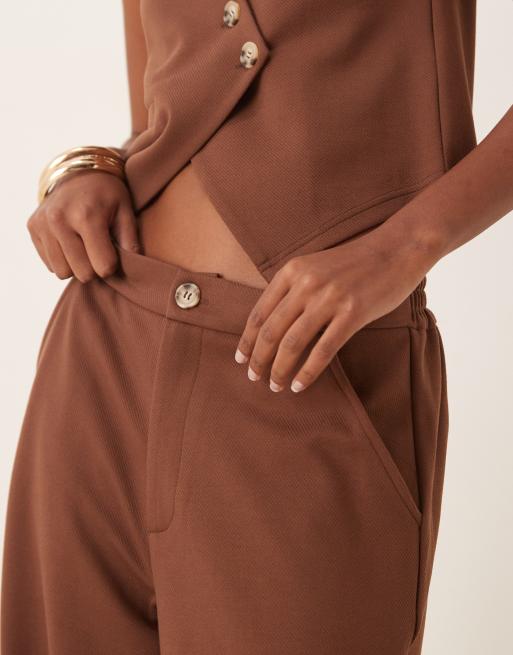 ASOS DESIGN jersey twill wide leg pants in chocolate (part of a set), 2 of 5