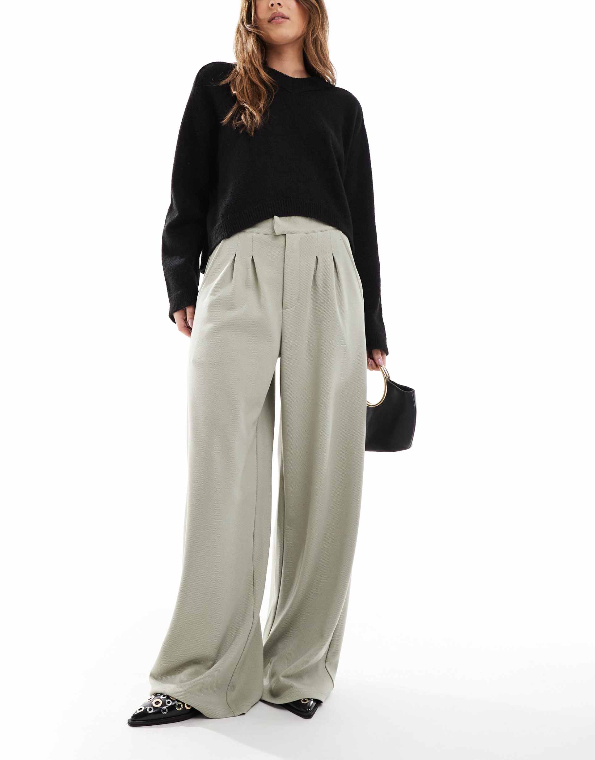 asos design jersey twill wide leg pants in sage