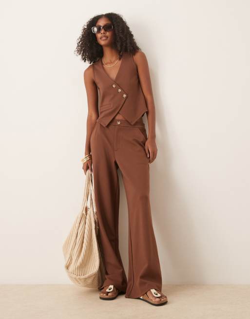 ASOS DESIGN jersey twill asymmetric vest top in chocolate - part of a set, 2 of 4