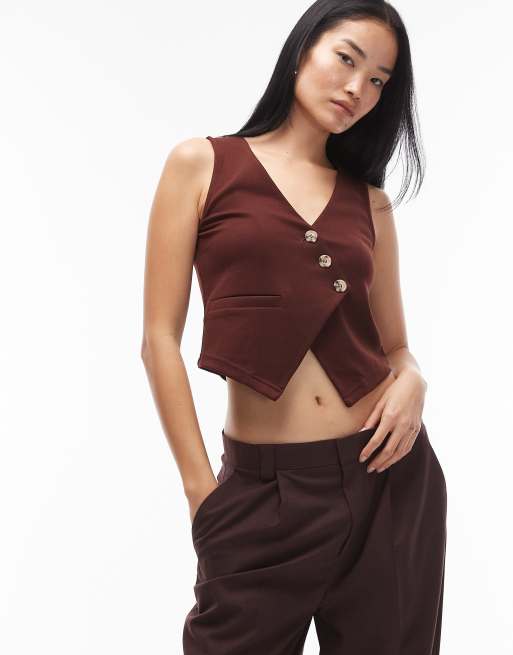 ASOS DESIGN jersey twill asymmetric vest top in chocolate