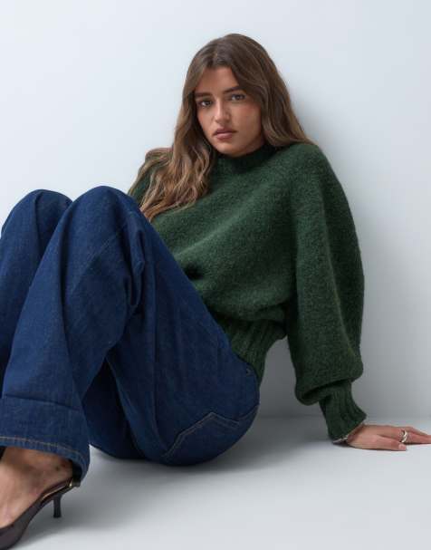 ASOS DESIGN - Jersey verde pino con mangas extragrandes y cintura marcada - view 1