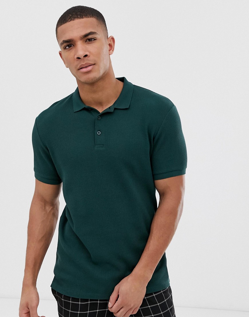 ASOS DESIGN jersey waffle polo in green