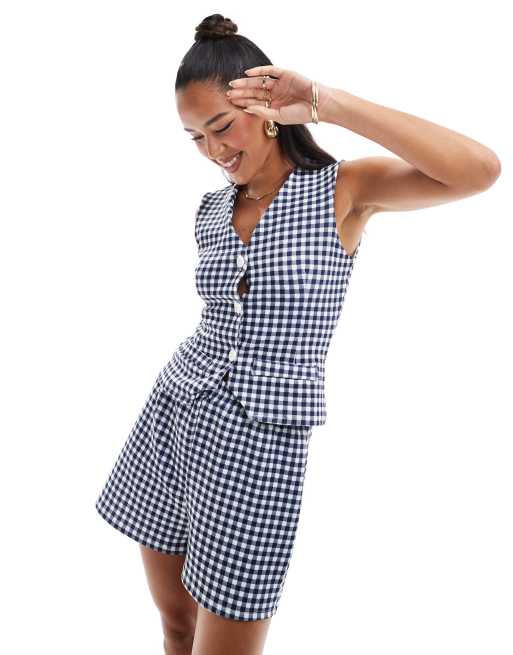 ASOS DESIGN jersey waistcoat in gingham print (part of a set)