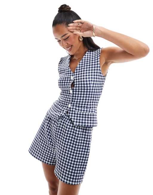 ASOS DESIGN jersey waistcoat in gingham print (part of a set)