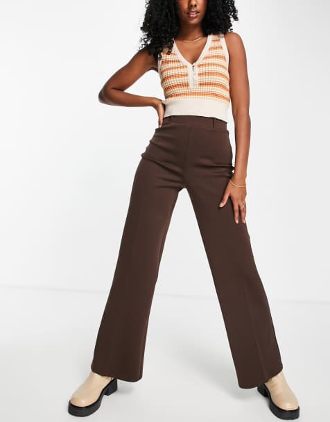 ASOS DESIGN jersey wide flare suit trousers in chocolate - view 1