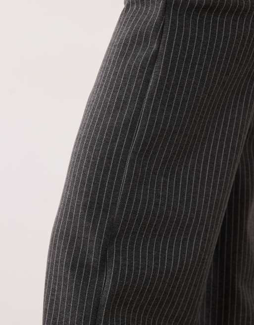 ASOS DESIGN jersey wide leg trouser co-ord with lace trim in navy pinstripe, 4 of 5