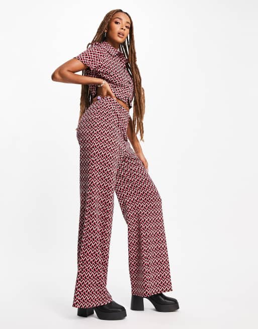 ASOS DESIGN jersey wide relaxed flare suit pant in geo print 