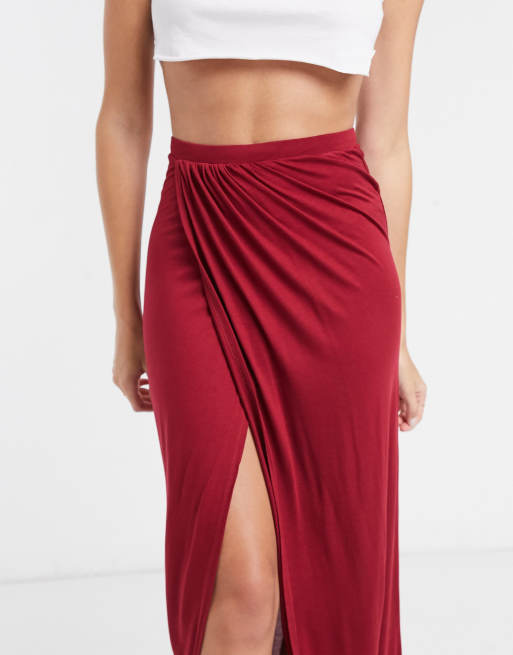 Burgundy wrap 2025 maxi skirt