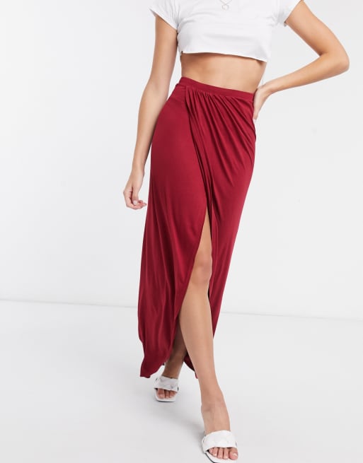 Burgundy wrap 2025 maxi skirt