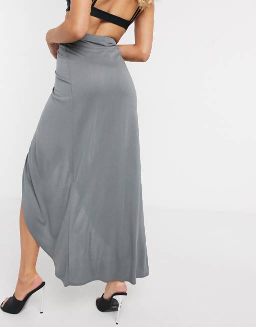 ASOS DESIGN jersey wrap maxi skirt in charcoal