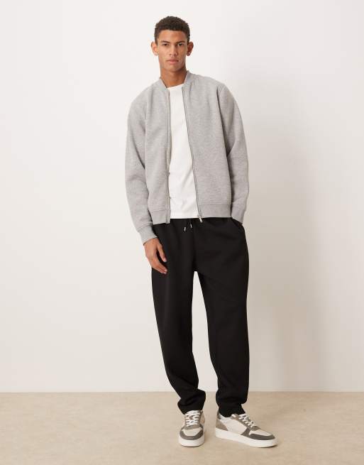 ASOS DESIGN jersey zip-through  bomber jacket in grey marl, 2 of 5