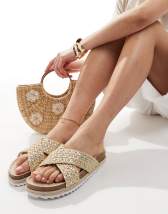 【ALDO】 ★フラット スライド サンダル ★ DEANDRA ★ Gold ALDO Deandra embellished flat sandals in gold | ASOS
