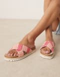 [ASOS DESIGN] ASOS DESIGN Jessica cross strap espadrille mule sandals in pink raffia-Multi 39 PINK RAFFIA