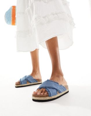 Jessie flatform cross strap espadrille sandals in denim-Blue