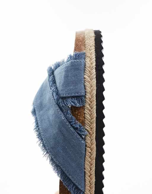 ASOS DESIGN Jessie flatform cross strap espadrille sandals in denim ASOS