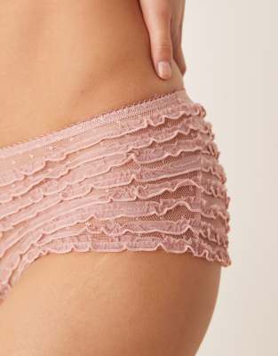 Asos Design Jessie Polka Dot Embroidery Frill Mesh Hipster Shorts