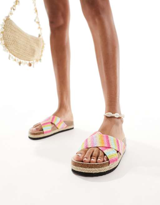 ASOS DESIGN - Jessie - Regnbuefarvede flatform-espadriller med krydsende remme
