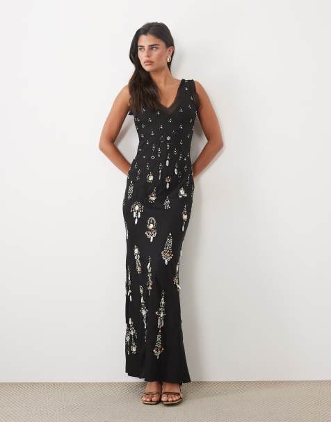 ASOS DESIGN jewel embellished v-neck maxi dress in black - view 1
