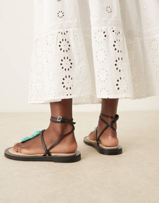ASOS DESIGN Jewel footbed espadrille sandals in black with blue marble trim, 2 of 4