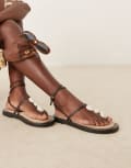 [ASOS DESIGN] ASOS DESIGN Jewel footbed espadrille sandals in chocolate with white marble trim-Brown 39 Chocolate