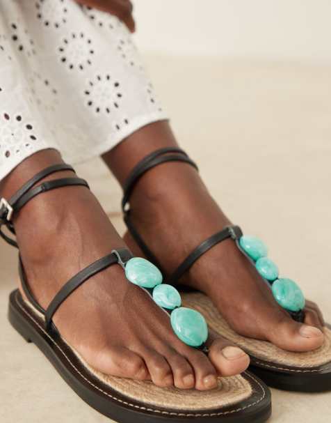 ASOS DESIGN – Jewel – Svarta espadrillos-sandaler med blå marmorerad kant - view 1