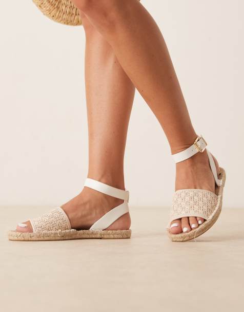ASOS DESIGN Jilly espadrille sandals in white crochet weave - view 1