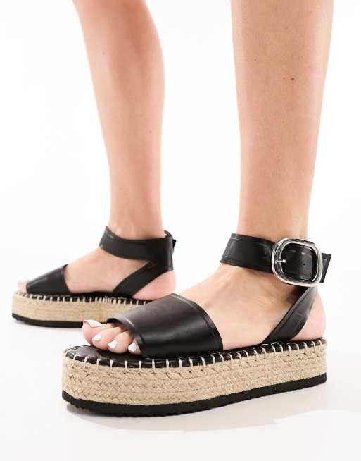 ASOS DESIGN Jinny espadrille with oval buckle in black