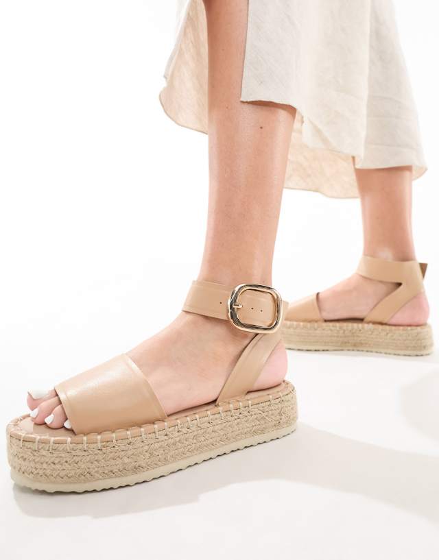 ASOS DESIGN Jinny espadrille with oval buckle in camel