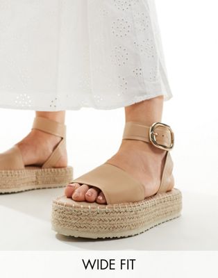 ASOS DESIGN Wide Fit Jinny espadrille with oval buckle in camel - ASOS Price Checker